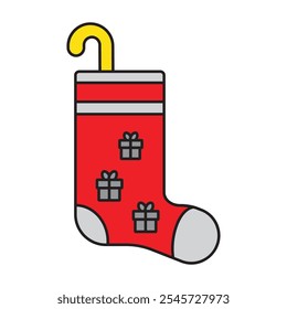 A Christmas stocking, ready to be filled with gifts. This cute design is great for promotional materials or holiday greeting cards.