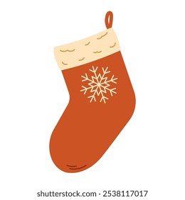 Christmas stocking. Red Christmas sock for present. Home decoration. Flat vector isolated illustration