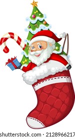 Christmas stocking with Santa Claus and elements illustration
