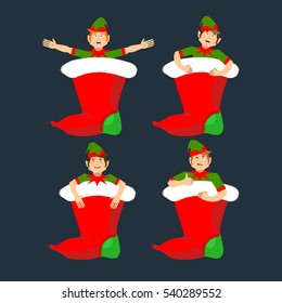 Christmas stocking and Santa Elf set. Little Claus helper. traditional Holiday Xmas sock for gifts