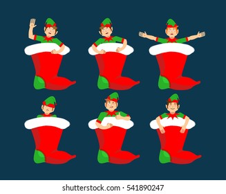 Christmas stocking and Santa Elf set. Little Claus helper. traditional Holiday Xmas sock for gifts

