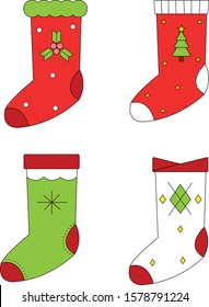 Christmas Stocking Set, Cute Christmas Sock Flat Design, Merry Christmas. -Vector