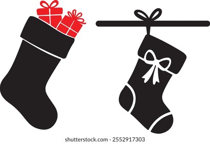 Christmas stocking silhouettes. isolated vector on white background.