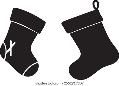 Christmas stocking silhouettes. isolated vector on white background.