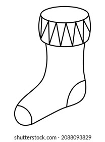 Christmas stocking. Sketch. Vector illustration. Doodle style. Coloring book for children. A boot for hiding a gift. Zig-zag embellished sock. Hang a sock over the fireplace. Merry Christmas