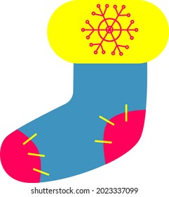 Christmas stocking with a snowflake on a white background. Vector image of a sock for a Christmas gift. Flat vector illustration. Simple design for the Internet and printing. Christmas Badge
