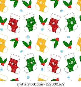 Weihnachtsbesatz, Schneeflocken und Pflanzenelemente. Nahtlose Muster. Kann für Wallpaper, Muster, Webseiten-Hintergründe, Oberflächenstrukturen verwendet werden