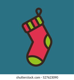 Christmas Stocking Sock Minimal Color Flat Line Stroke Icon Pictogram Symbol Illustration
