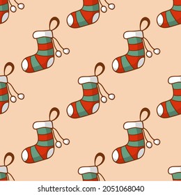 Christmas Stocking Sock Pattern Background. Social Media Post. Christmas Decoration Vector Illustration.