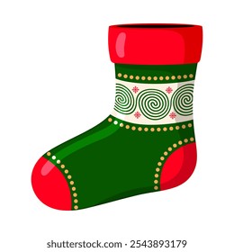 Christmas stocking sock with spiral and dotted ornament