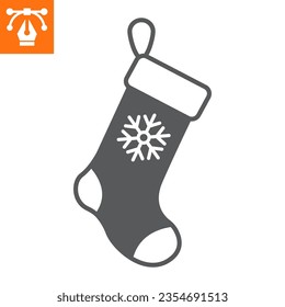 Christmas stocking solid icon, glyph style icon for web site or mobile app, merry christmas and holiday, xmas sock vector icon, simple vector illustration, vector graphics with editable strokes.