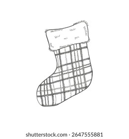 Christmas stocking.  Striped square. Graphics illustration. Vector. For New Year's wrapping paper, Christmas composition, packaging, gift and postcard, for advent calendar design.