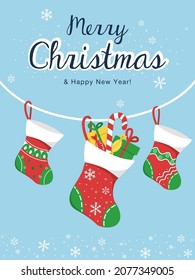 Christmas stocking, stylish design of a greeting card for the new year