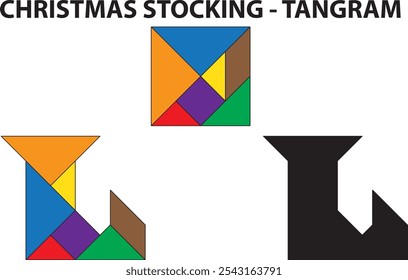 Christmas Stocking Tangram Puzzle. Education and Creativity.