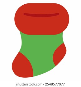 Christmas stocking vector cartoon flat icon isolated on a white background.