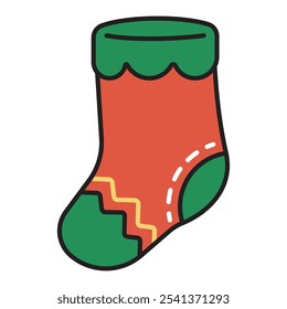 Christmas stocking vector cartoon icon isolated on a white background.