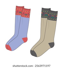  Christmas stocking vector design mockup template technical flat drawing.