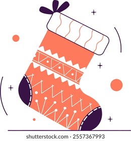 A Christmas stocking vector features a festive stocking, perfect for holiday designs, cards, and seasonal decorations.