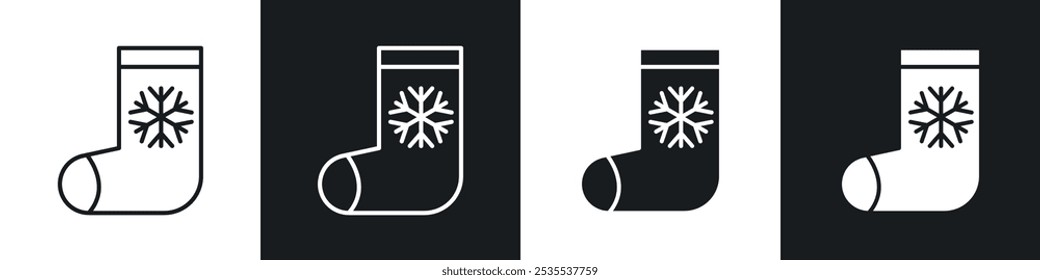 Christmas stocking vector icon set in black and white. EPS 10 illustration