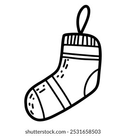 Christmas Stocking Vector Illustration – Hand-Drawn Holiday Sock Hanging Over the Fireplace in Classic Festive Style, Perfect for Seasonal Decorations, Greeting Cards, and Winter-Themed Crafts