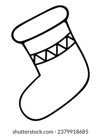 Christmas stocking. Vector illustration. Sketch. Outline on isolated background. Doodle style. Coloring book for children. Boot for hiding a gift. Hang a sock over the fireplace. Christmas. New Year. 
