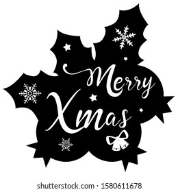 Christmas stocking,Christmas wreath and Happy New Year,new year Vector emblem, snowflake and holly,Leaves,Christmas elements English phrases,Bell