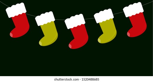 
Christmas stockings as a decor in the house. Stockings for Christmas. Traditional decoration. Vector.