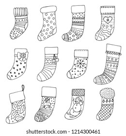 Christmas stockings doodles set