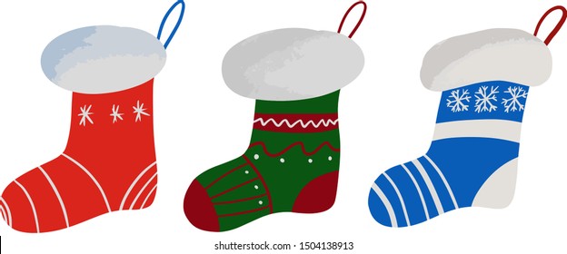 Christmas stockings festive clipart. Vector.