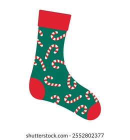 Christmas stockings filled with candy canes and festive patterns