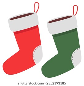 Christmas stockings in flat icon isolated on white background.