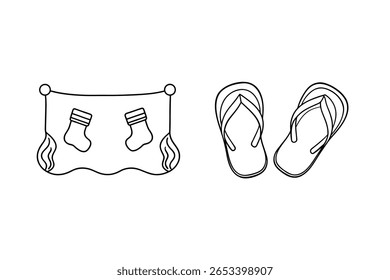 Meias de Natal e flip flops feriado festivo