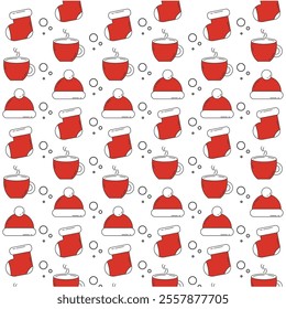 Christmas stockings, hats, and hot drink pattern Vector