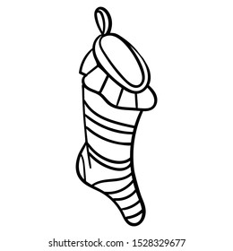 Christmas stockings. Home decoration for the holiday. Coloring page or book for children and adults. Symbol of the New Year and Christmas. - Vector. Vector illustration