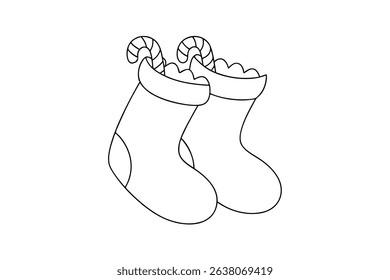Christmas stockings line drawing candy canes festive holiday
