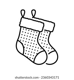 Christmas stockings line icon. Christmas festive line symbol, New Year celebration or Xmas holiday winter season thin line vector icon or pictogram with hanging pair of warm stockings socks