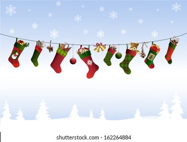 Christmas stockings on a line 