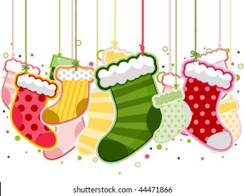 Christmas Stockings on Strings - Vector