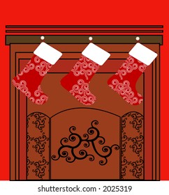 christmas stockings over fireplace - Patterns in swatches - room for copy