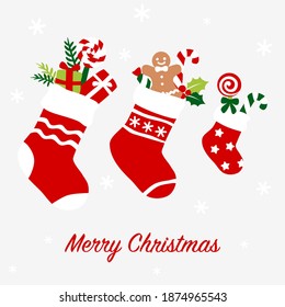 Christmas stockings with presents and candy - colorful