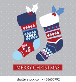 Christmas stockings with silver polka dots background