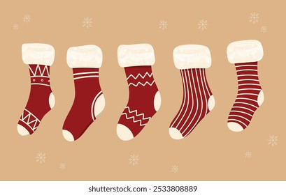 Christmas Stockings or Socks isolated vector set. Holiday Christmas Socks.