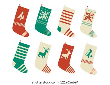 Empty christmas sock stocking isolated on white. Decorative red sock with  white fur and patches. Vector illustration. 29184866 Vector Art at Vecteezy