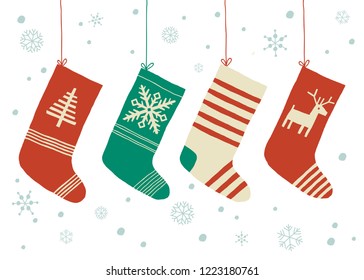 Christmas stockings vector background. Cartoon vector hand drawn eps 10 illustration isolated on white background in a flat style