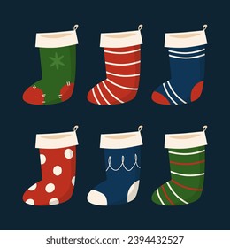 Christmas stockings vector. Colorful sock for winter holiday. Home decoration, for present. Merry Christmas. Christmas socks illustration vector.