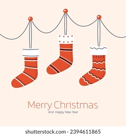 Christmas stockings vector. Colorful sock for winter holiday. Home decoration, for present. Merry Christmas. Christmas socks illustration vector.