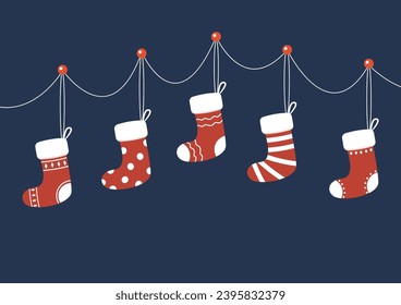 Christmas stockings vector. Colorful sock for winter holiday. Home decoration, for present. Merry Christmas. Christmas socks illustration vector.