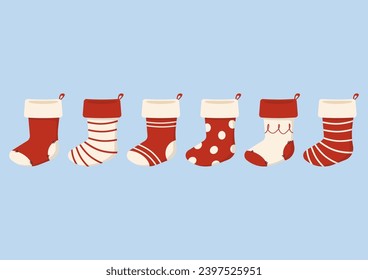 Christmas stockings vector. Colorful sock for winter holiday. Home decoration, for present. Merry Christmas. Christmas socks illustration vector.