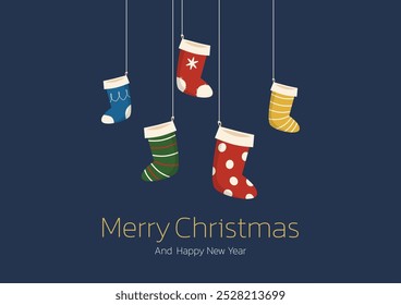 Christmas stockings vector. Colorful sock for winter holiday. Home decoration, for present. Merry Christmas. Christmas socks illustration vector.