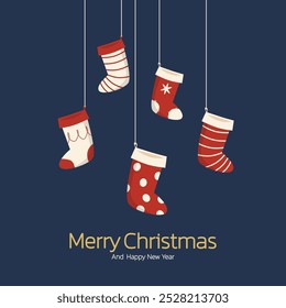 Christmas stockings vector. Colorful sock for winter holiday. Home decoration, for present. Merry Christmas. Christmas socks illustration vector.